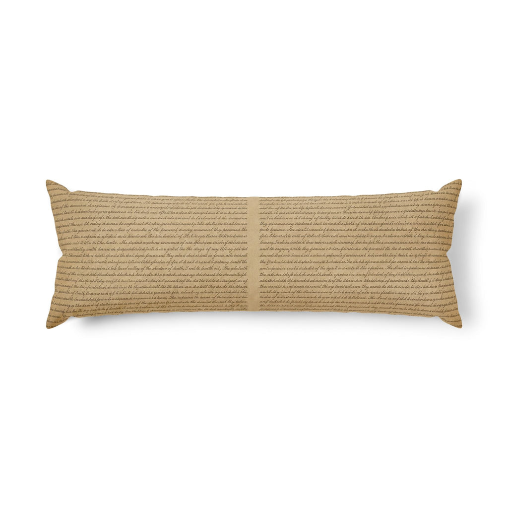 Body Pillow, Psalms 23 inspired scripting on a white background 
