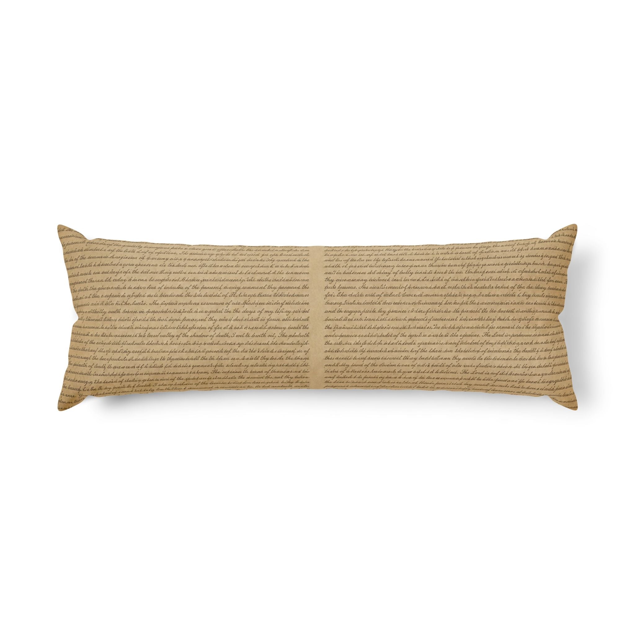 Body Pillow, Psalms 23 inspired scripting on a white background 