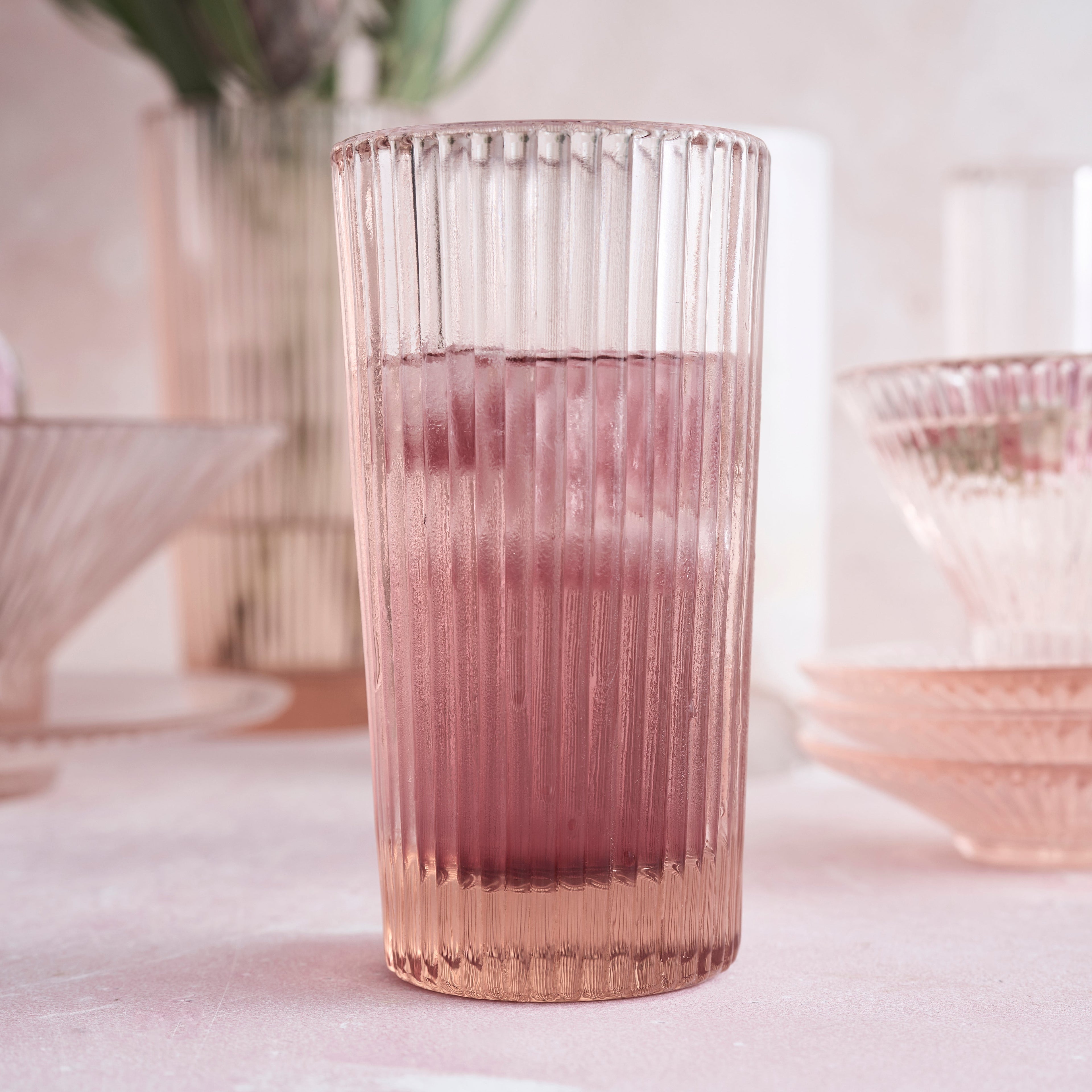 Pressed Pink Tall Glasses - Set of 4