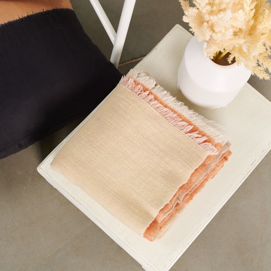 Chestnut Orange Cream Brown Color Block Handwoven Soft Merino Throw