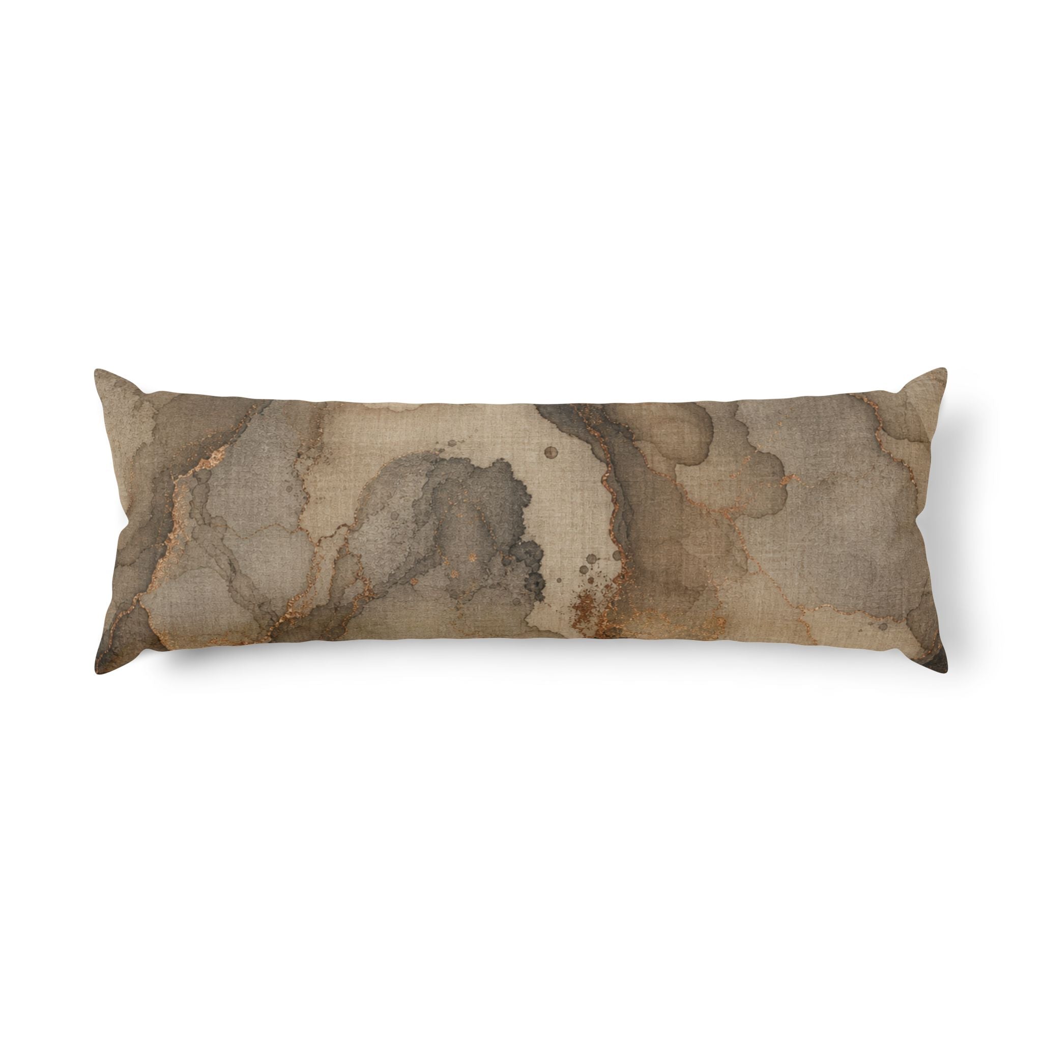 Decorative pillow with a textured, earthy pattern on a white background