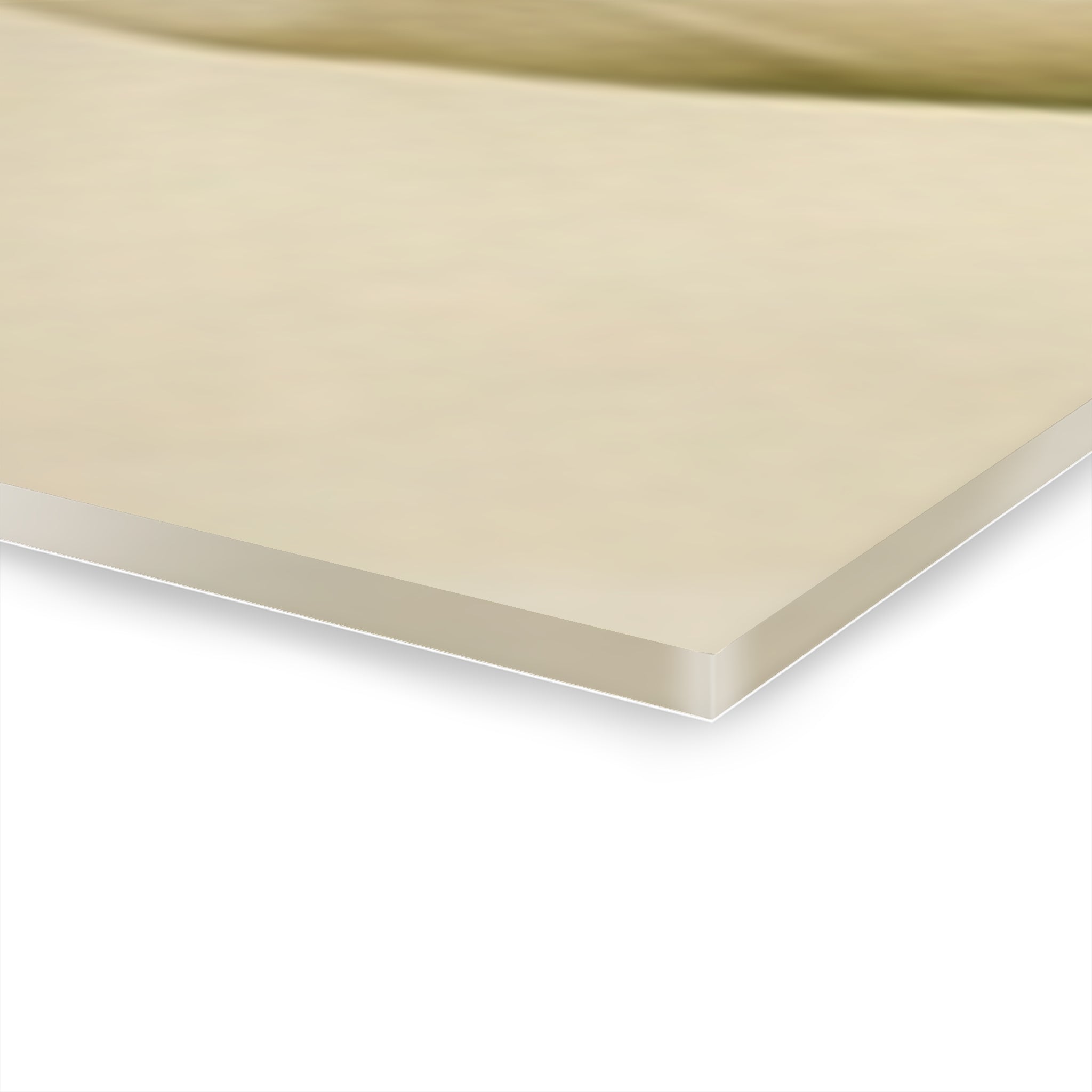 Beige color swatch with a gold border on a white background