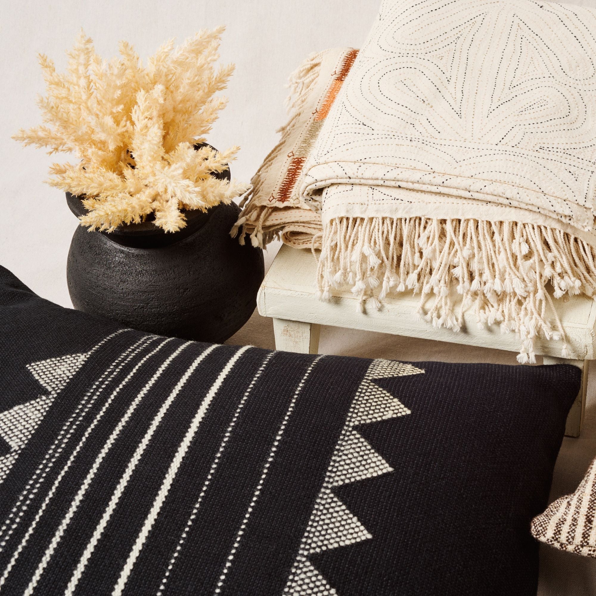 Kora Black Large Handloom Artisanal Pillow Cover