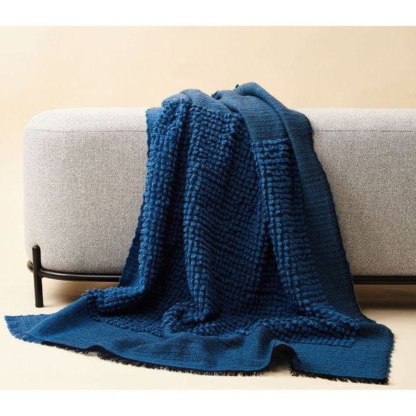Macaroon Midnight Dark Blue Textured Merino Handloom Throw