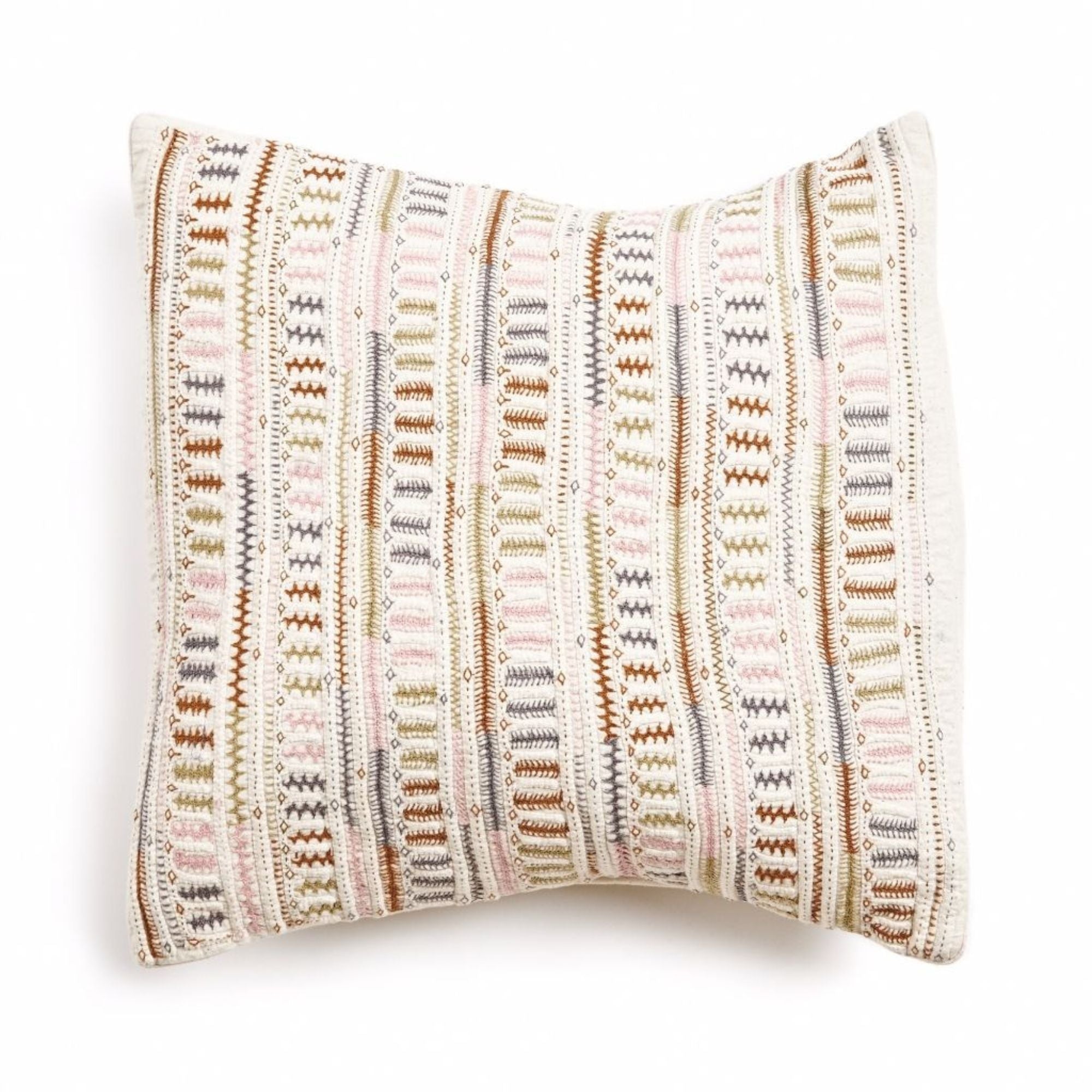 Decorative pillow with a striped pattern on a white background