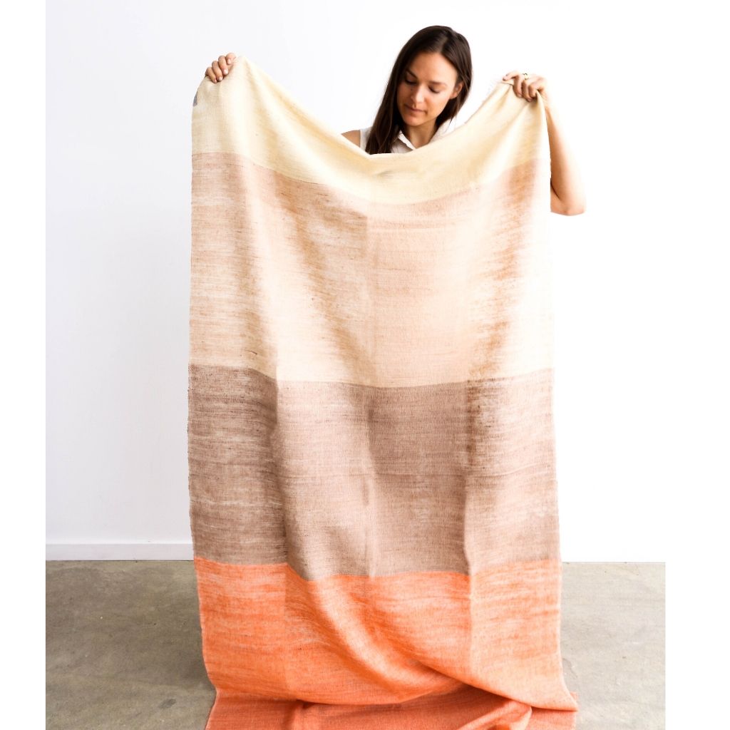 Chestnut Orange Cream Brown Color Block Handwoven Soft Merino Throw