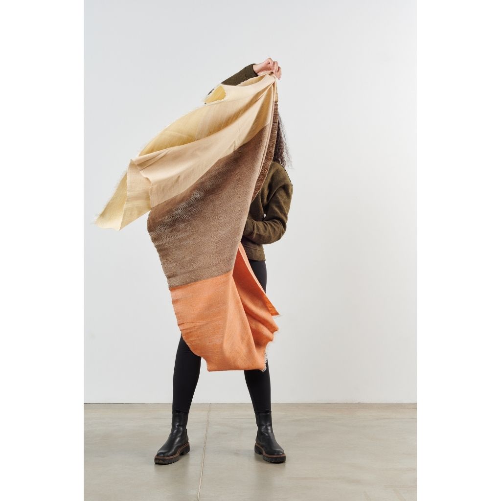 Chestnut Orange Cream Brown Color Block Handwoven Soft Merino Throw