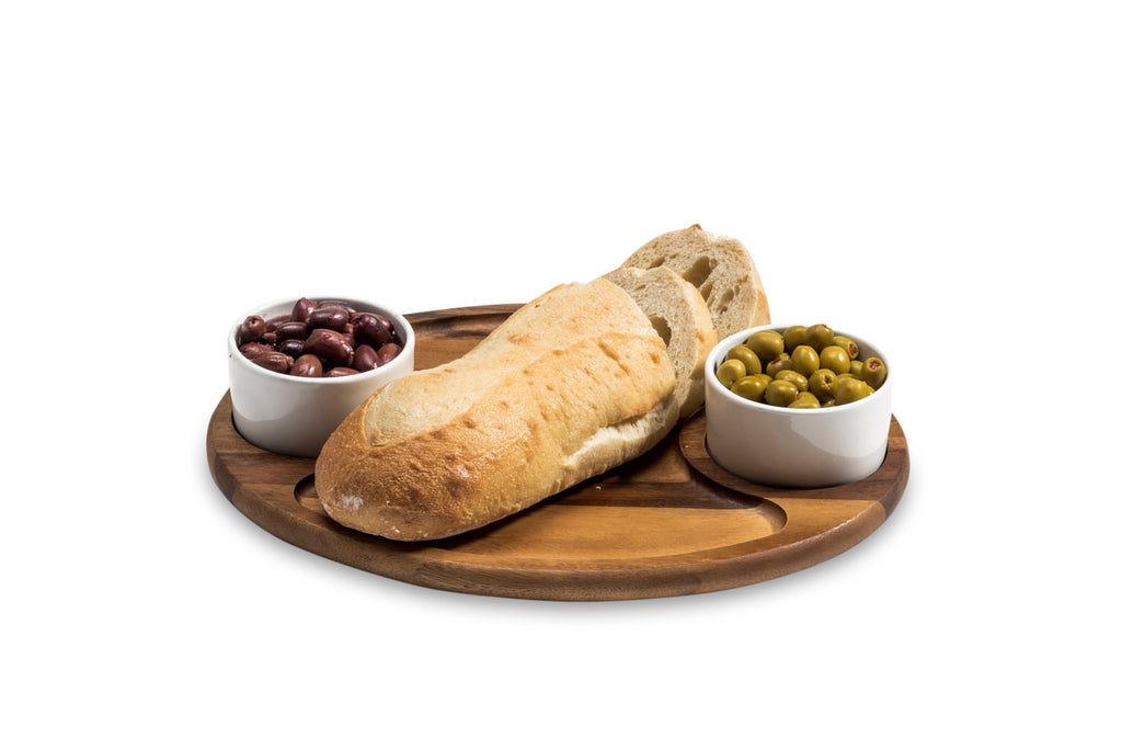 Charcuterie Board with 2 Ceramic Dishes 15" x 12"