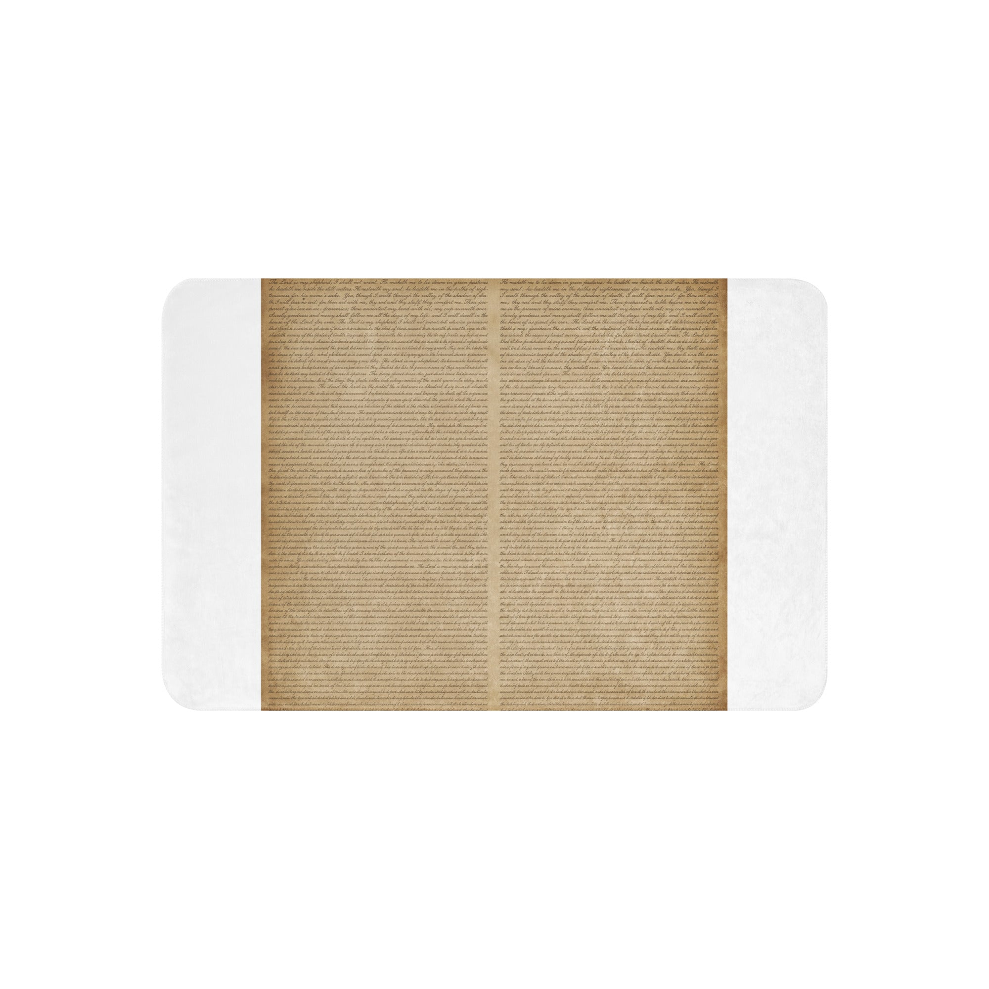 Luxury Sherpa Throw Blanket — Signature Edition featuring a tan, vintage parchment-style print center with soft white sherpa edging for elegant, premium home decor.