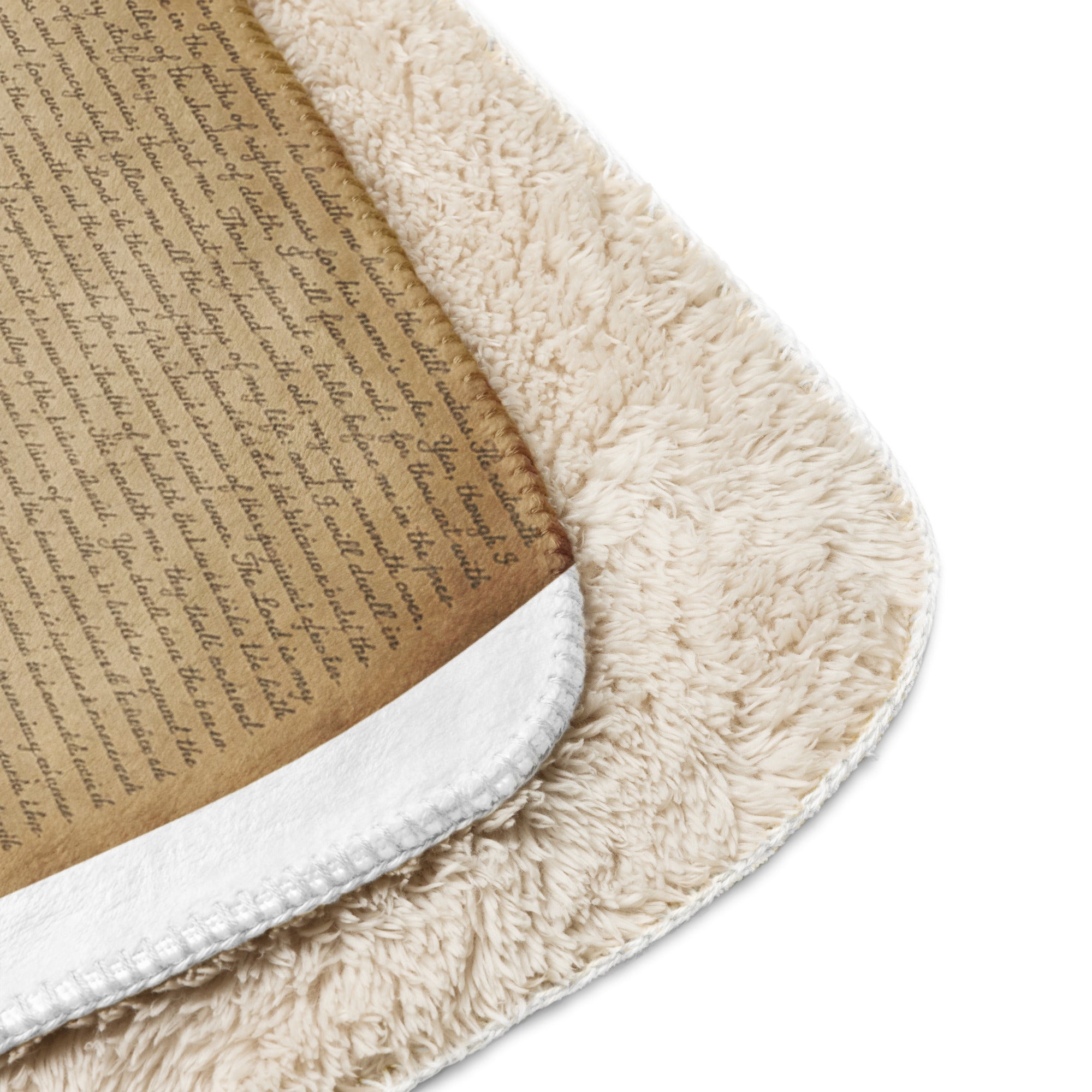 Luxury Sherpa Throw Blanket — Signature Edition showcasing its soft tan Sherpa fleece backside and a smooth front with elegant script print for premium home decor.